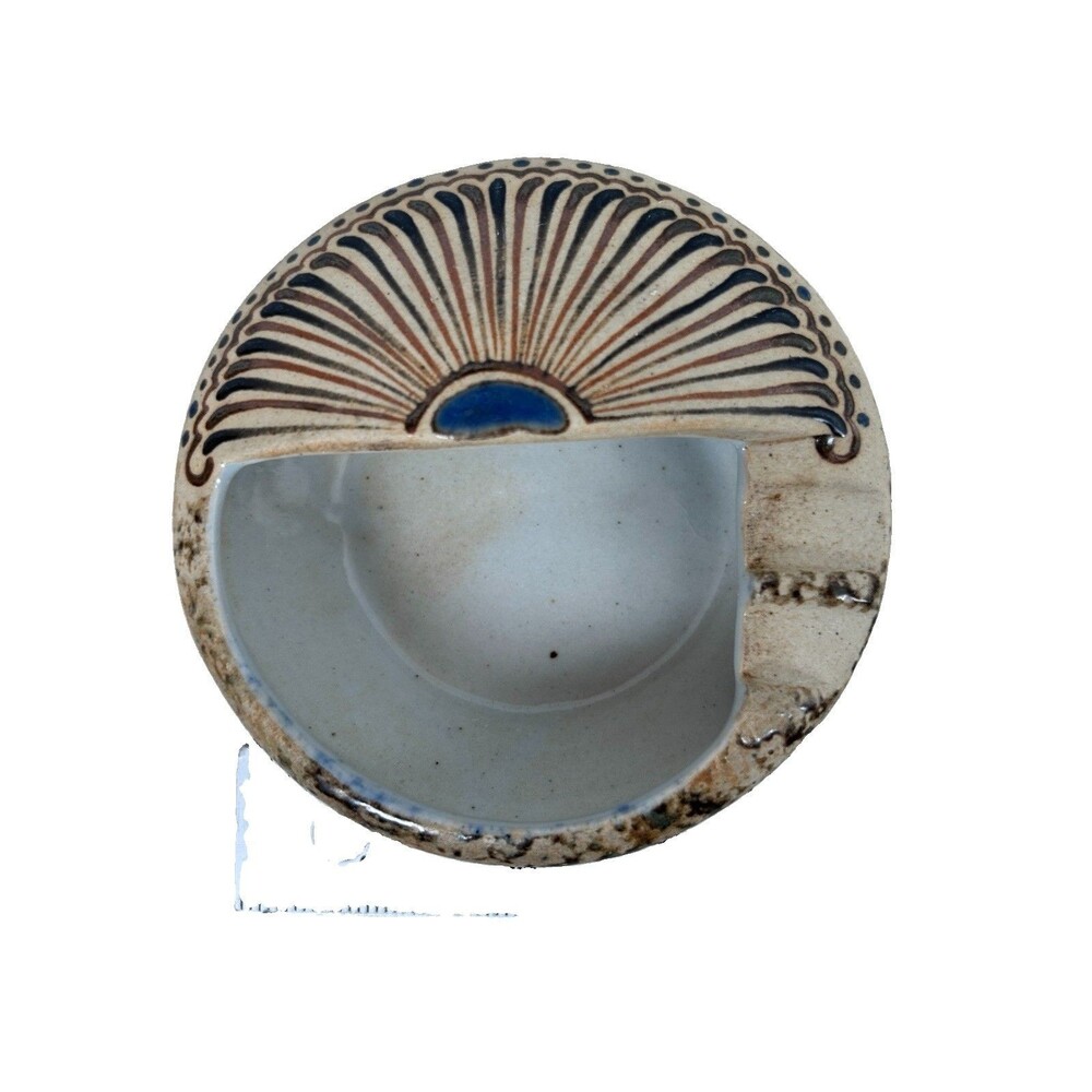 Hooded signed ceramic MCM/Asian ashtray engraved hand painted Punjane pottery